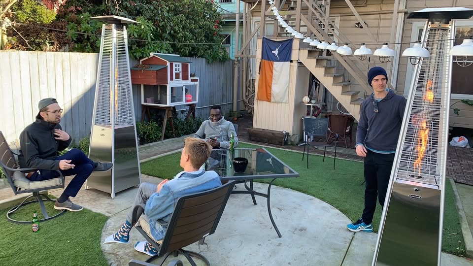 Backyard hangout with heat lamps