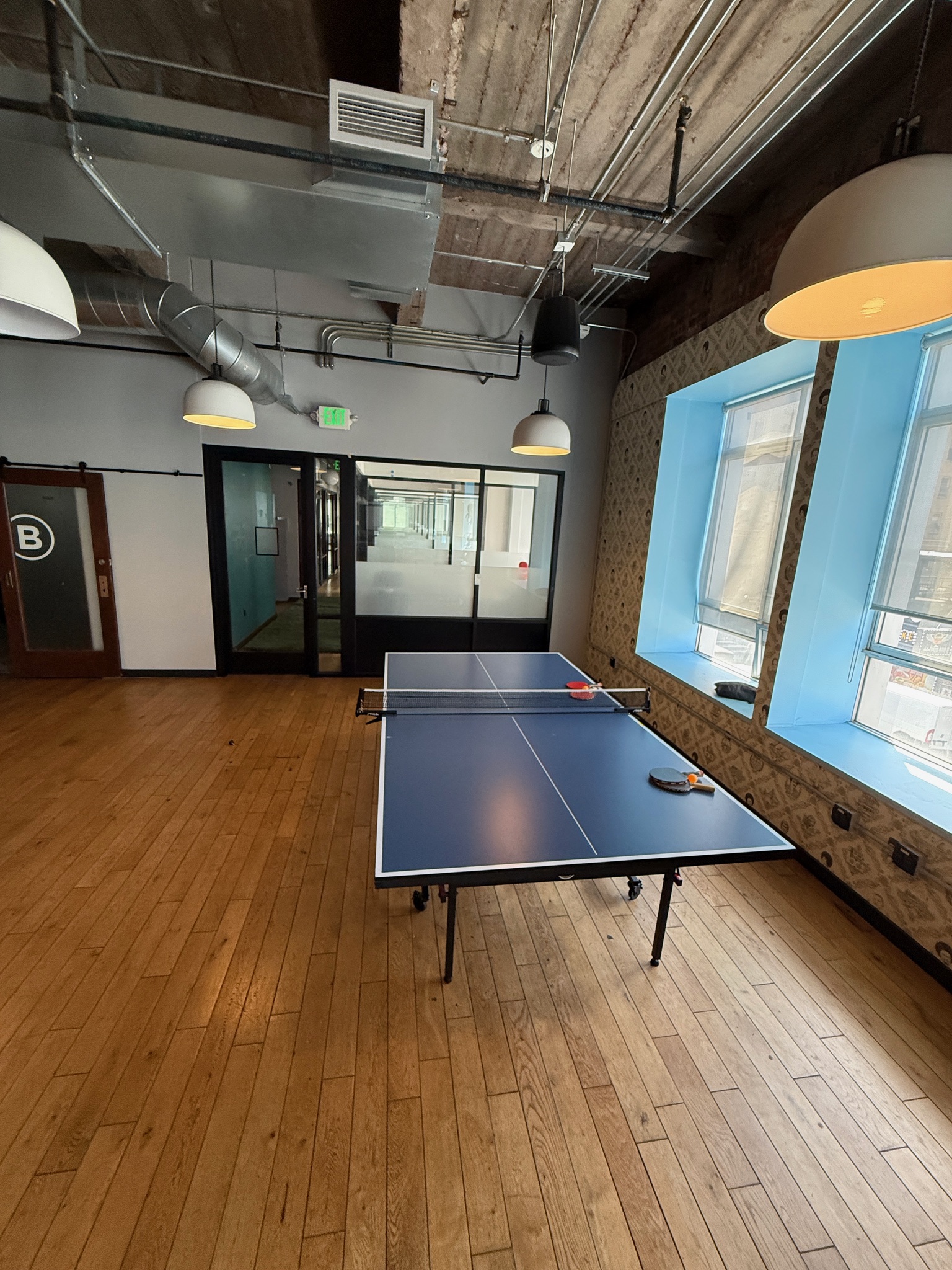 Recreation area with ping pong table